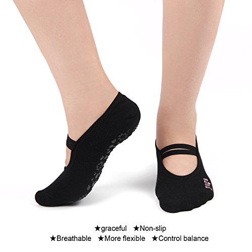 Calcetines de yoga antideslizantes para mujer con puños y zapatos de ballet, 2 unidades