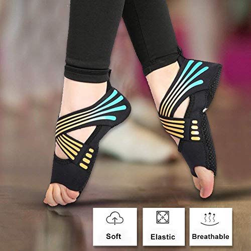 Calcetines de Yoga Mujeres Dedos Antideslizante Pilates Barre Envoltura Suave Zapatos de Entrenamiento de Baile Naranja para Pilates y Yoga(M（37-38）)