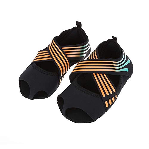 Calcetines de Yoga Mujeres Dedos Antideslizante Pilates Barre Envoltura Suave Zapatos de Entrenamiento de Baile Naranja para Pilates y Yoga(M（37-38）)