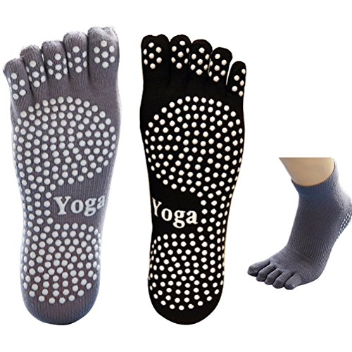 Calcetines de yoga para hombres 5-toe con agarre completo 2 pares (M)