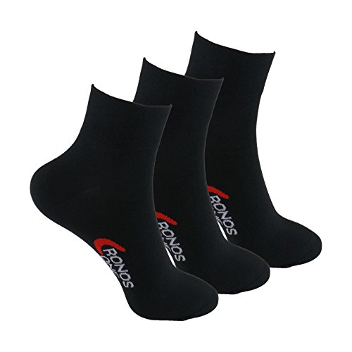 Calcetines DEPORTE (3 pares) SIN COSTURAS para hombre o mujer. Mantiene el pie seco. Ideal para tenis, pádel, running. Puño antipresión. 80% - algodón. (Negro, eu: 43-46 // uk: 9-11)