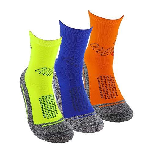 Calcetines deportivos (3 pares) SIN COSTURAS de alto rendimiento para hombre o mujer. Ideales para deportes como running, crossfit, ciclismo, pádel, trekking; Cómodos y resistentes. (Am/Az/Na, 43-46)