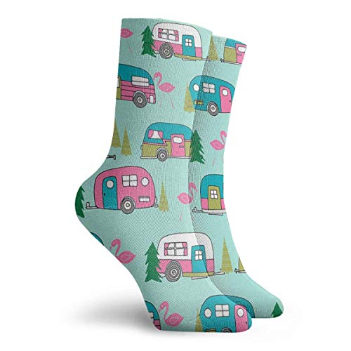 Calcetines deportivos Happy-Camper-Flamingos, unisex, mediados de pantorrilla, calcetines tobilleros