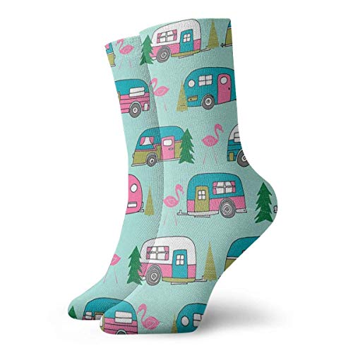 Calcetines deportivos Happy-Camper-Flamingos, unisex, mediados de pantorrilla, calcetines tobilleros Calcetines deportivos Happy-Camper-Flamingos, unisex, mediados de pantorrilla, calcetines tobilleros