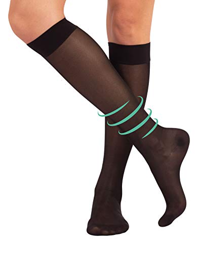 CALCETINES MEDICOS | MEDIAS HASTA LA RODILLA A COMPRESIÓN GRADUADA FUERTE | 140 DEN 15-21mm/Hg | CALCETERÍA ITALIANA | (L/XL, NEGRO) CALCETINES MEDICOS | MEDIAS HASTA LA RODILLA A COMPRESIÓN GRADUADA FUERTE | 140 DEN 15-21mm/Hg | CALCETERÍA ITALIANA | (L/XL, NEGRO)