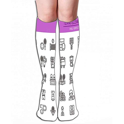 Calcetines-Mujer Algodón de lujo Colorido Cool Fun Calcetines altos hasta la rodilla 19.7"(50cm) elementos de tenis línea delgada píxeles iconos perfectos Calcetines-Mujer Algodón de lujo Colorido Cool Fun Calcetines altos hasta la rodilla 19.7"(50cm) elementos de tenis línea delgada píxeles iconos perfectos