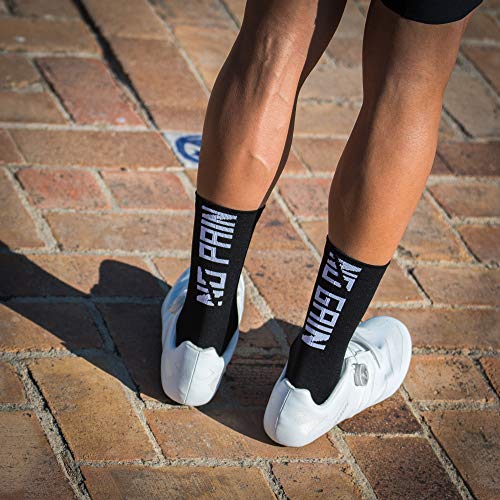 Calcetines para Ciclismo, MTB y Running de Caña Alta para Hombre y Mujer – No Pain No Gain Black (S-M (38-42))