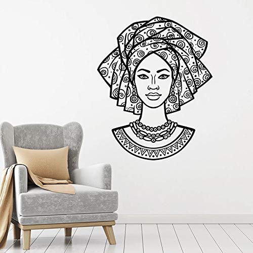 Calcomanía de pared chica negra mujer cara africana hermosa moda turbante salón de belleza decoración de interiores vinilo ventana pegatina Mural