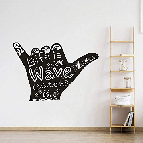 Calcomanía De Pared De Vinilo Para Deportes Acuáticos Shaka Surf Wall Poster Home Wave Wall Mural Surfer Hand Stickers 84X57 Cm