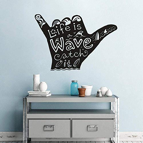 Calcomanía De Pared De Vinilo Para Deportes Acuáticos Shaka Surf Wall Poster Home Wave Wall Mural Surfer Hand Stickers 84X57 Cm