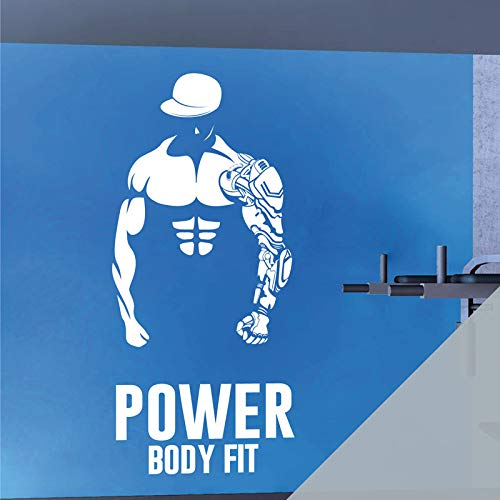 Calcomanía de pared Power Body Fit Bodybuilder Fitness Training Silueta - Gimnasio XLarge (580 x 1260mm) plata