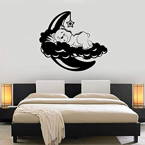 Calcomanías de vinilo de pared Oso de peluche durmiendo nube luna niños dormitorio guardería habitación de bebé decoración de interiores lindas pegatinas