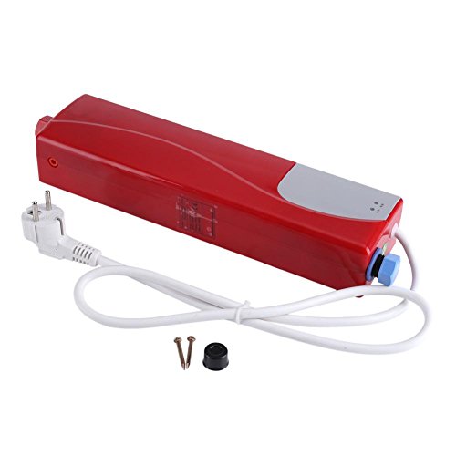 Calentador de agua caliente Mini calentador de agua eléctrico instantáneo sin tanque, baño, cocina, lavado, enchufe de la UE 220 V 3000 W(rojo)