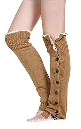 Calentadores De Pierna De Punto Para Clásico Calentadores Calcetines De Mujer Ballet Chicos Calzas De Pierna De Invierno Overknee Con Encaje En 8 Colores ( Color : Khaki , One Size : One Size )