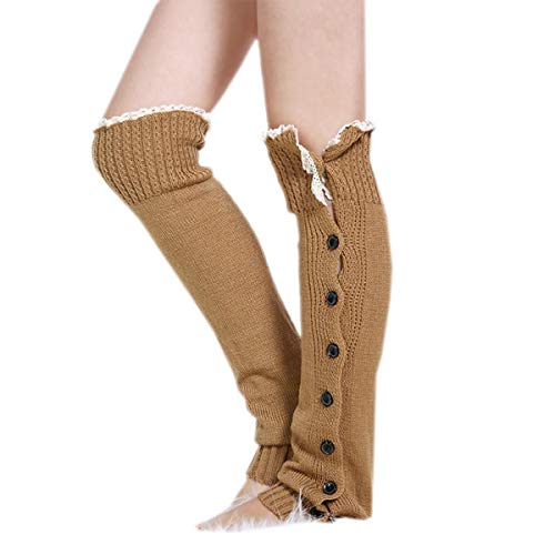 Calentadores De Pierna De Punto Para Clásico Calentadores Calcetines De Mujer Ballet Chicos Calzas De Pierna De Invierno Overknee Con Encaje En 8 Colores ( Color : Khaki , One Size : One Size )