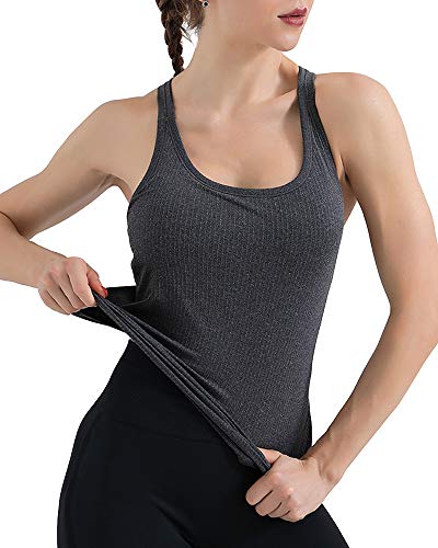 CALHOUN Camiseta de tirantes para mujer, para yoga, correr, gimnasio, sexy, chaleco de gimnasia, color negro, talla L