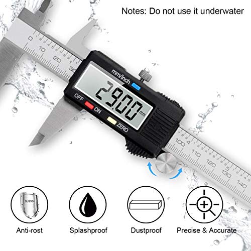 Calibre Digital, Qfun Pie de Rey Profesional Acero Inoxidable 150 mm con Pantalla LCD Grande Calibrador Digital Precisión 0.01mm Impermeable Medir Diámetro Interior Exterior Profundidad Calibre Digital, Qfun Pie de Rey Profesional Acero Inoxidable 150 mm con Pantalla LCD Grande Calibrador Digital Precisión 0.01mm Impermeable Medir Diámetro Interior Exterior Profundidad