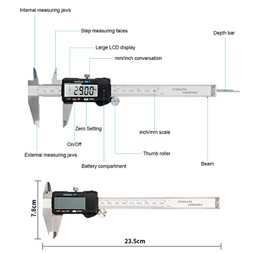 Calibre Digital, Qfun Pie de Rey Profesional Acero Inoxidable 150 mm con Pantalla LCD Grande Calibrador Digital Precisión 0.01mm Impermeable Medir Diámetro Interior Exterior Profundidad Calibre Digital, Qfun Pie de Rey Profesional Acero Inoxidable 150 mm con Pantalla LCD Grande Calibrador Digital Precisión 0.01mm Impermeable Medir Diámetro Interior Exterior Profundidad