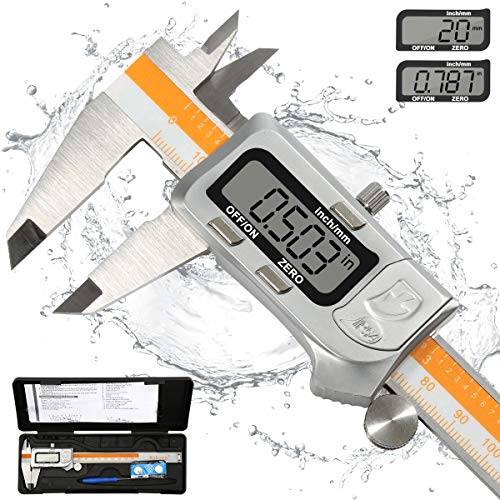 Calibre Digital Wukong, pie de rey digital 150mm/6Pulgadas Calibrador Profesional de Acero Inoxidable Resistente al agua y al polvo con Gran Pantalla LCD,Diámetro Interior y Diámetro Exterior Medibles