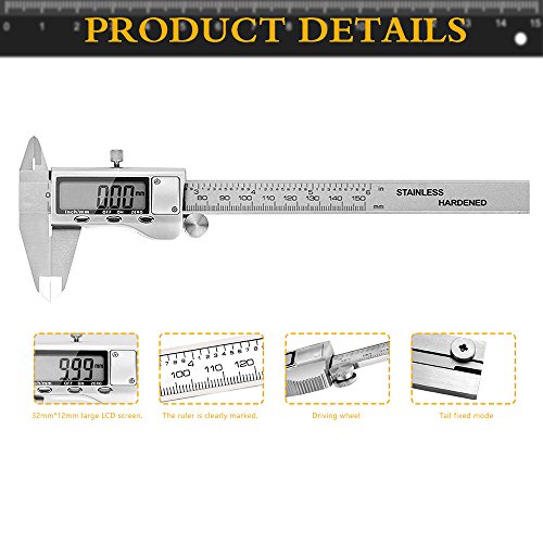 Calibres Digitales - JUNING Pie de Rey Digital electrónica de acero inoxidable de 150 mm, medición precisa y rápida, lectura fácil Calibres Digitales - JUNING Pie de Rey Digital electrónica de acero inoxidable de 150 mm, medición precisa y rápida, lectura fácil