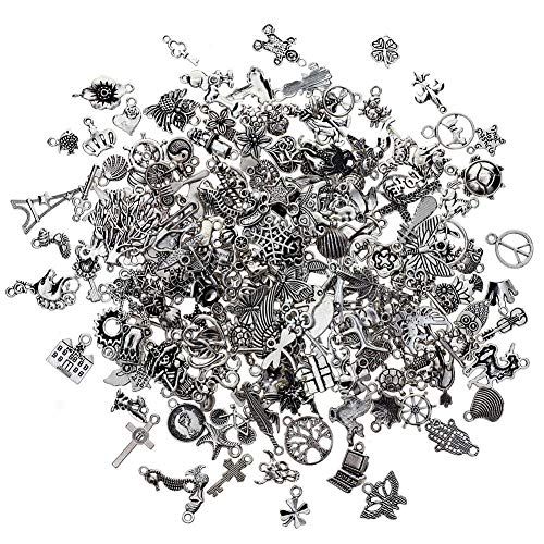 Calistouk 200PCS Dijes para Hacer Pulseras Encantos para fabricación de Joyas al por Mayor a Granel Colgantes Mixtos de Plata tibetana para Pulsera Collar de Bricolaje