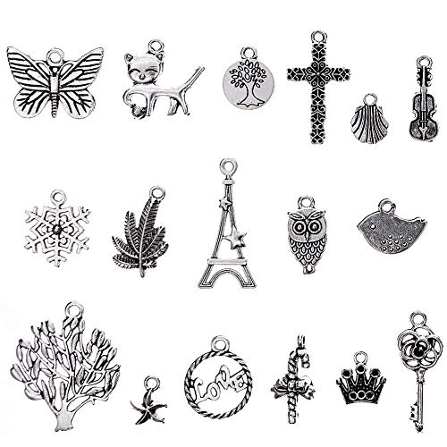 Calistouk 200PCS Dijes para Hacer Pulseras Encantos para fabricación de Joyas al por Mayor a Granel Colgantes Mixtos de Plata tibetana para Pulsera Collar de Bricolaje Calistouk 200PCS Dijes para Hacer Pulseras Encantos para fabricación de Joyas al por Mayor a Granel Colgantes Mixtos de Plata tibetana para Pulsera Collar de Bricolaje