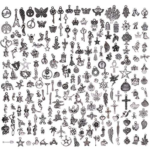 Calistouk 200PCS Dijes para Hacer Pulseras Encantos para fabricación de Joyas al por Mayor a Granel Colgantes Mixtos de Plata tibetana para Pulsera Collar de Bricolaje Calistouk 200PCS Dijes para Hacer Pulseras Encantos para fabricación de Joyas al por Mayor a Granel Colgantes Mixtos de Plata tibetana para Pulsera Collar de Bricolaje