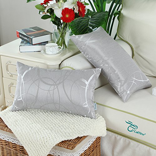 CaliTime Cojines Fundas Casos 1 PC Fundas de cojín Bolster Fundas de Almohada Fundas, Moderno Círculos Anillos Geométricos, 30cm x 50cm, Gris Plata