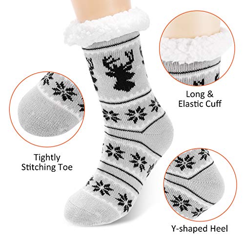 Calmare Mujeres zapatillas calcetines, señoras acogedor suave deslizamiento deslizador calcetines de cama, Navidad copo de nieve alces zapatillas calcetines para mujeres niñas (Gris) Calmare Mujeres zapatillas calcetines, señoras acogedor suave deslizamiento deslizador calcetines de cama, Navidad copo de nieve alces zapatillas calcetines para mujeres niñas (Gris)