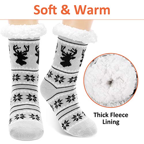 Calmare Mujeres zapatillas calcetines, señoras acogedor suave deslizamiento deslizador calcetines de cama, Navidad copo de nieve alces zapatillas calcetines para mujeres niñas (Gris) Calmare Mujeres zapatillas calcetines, señoras acogedor suave deslizamiento deslizador calcetines de cama, Navidad copo de nieve alces zapatillas calcetines para mujeres niñas (Gris)