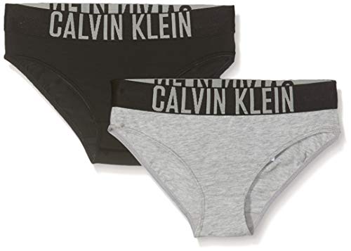 Calvin Klein 2 Pack Bikini, Gris (1 Grey Heather/1 Black 029), 14-16 Años para Niñas