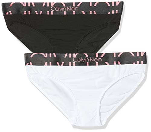 Calvin Klein 2pk Bikini Braguita, Blanco (1white/1black1 0k4), 152 (Talla del Fabricante: 12-14) (Pack de 2) para Niñas