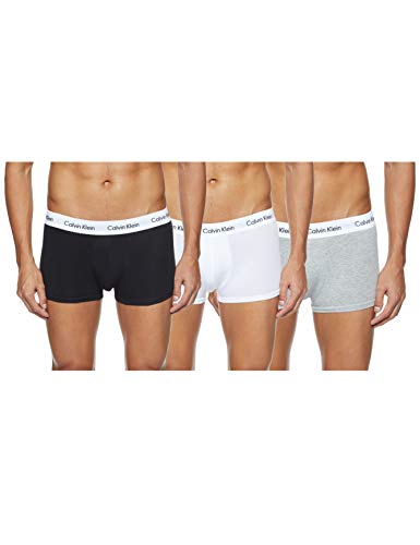 Calvin Klein COTTON STRETCH, 3P TRUNK, Bóxer Hombre, Multicolor (Black/White/Grey), M