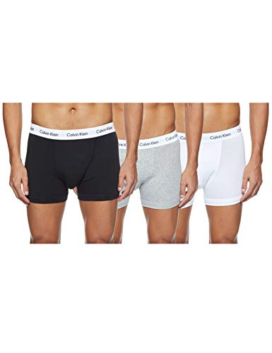 Calvin Klein Hombre - Pack de 3 bóxers de tiro medio - Cotton Stretch, Multicolour (Black/White/Grey Heather), L, (Pack de 3)