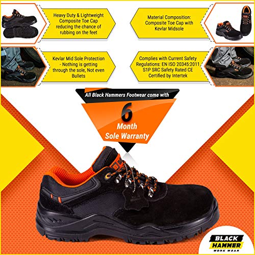 Calzado Deportivo de Seguridad S1P SRC con Puntera Ultraligera de conglomerado Zapatos de Trabajo al Tobillo de Senderismo con Suelas centrales de Kevlar 1557 Black Hammer Black Hammer (42 EU) Calzado Deportivo de Seguridad S1P SRC con Puntera Ultraligera de conglomerado Zapatos de Trabajo al Tobillo de Senderismo con Suelas centrales de Kevlar 1557 Black Hammer Black Hammer (42 EU)