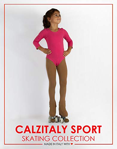 CALZITALY Medias Cubrepatin Para Niña | Patinaje Artístico | Professional Skating | Natural | 70 Den | 6, 8, 10, 12 Años | Calcetería Italiana | (12 Años, Caramelo)