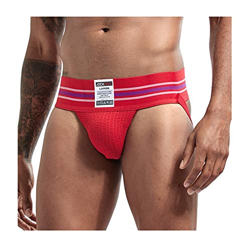 Calzoncillos para Hombre Sexy Suspensorio Atlético Tangas Gimnasio Atlético Ropa Interior Suspensorio Cinturón Ancho Sexy Slips 7 Colores (XL, Rojo)