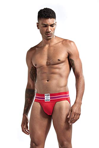 Calzoncillos para Hombre Sexy Suspensorio Atlético Tangas Gimnasio Atlético Ropa Interior Suspensorio Cinturón Ancho Sexy Slips 7 Colores (XL, Rojo)