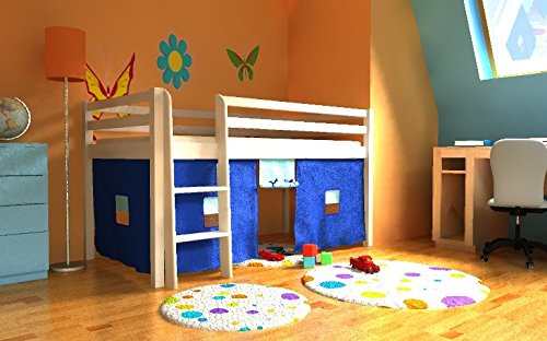 Cama de juego,cama para niños,de alta,cama con cortinas,colchón,somier,blanco,muchos colores