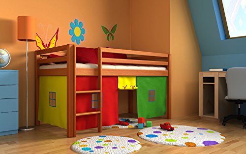 Cama de juego,cama para niños,de alta,cama con cortinas,colchón,somier,blanco,muchos colores