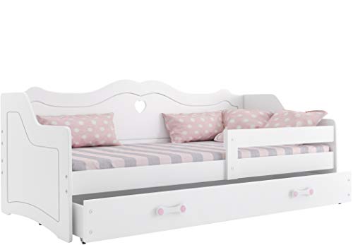 Cama individual infantil JULIA (colchon 160x80,somier y cajón GRATIS!) color blanco, diseño princesa