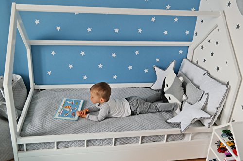 Cama infantil en forma de casa dosel para ninos 160x80 + protección (color: blanco)