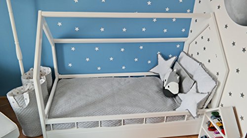 Cama infantil en forma de casa dosel para ninos 160x80 + protección (color: blanco)