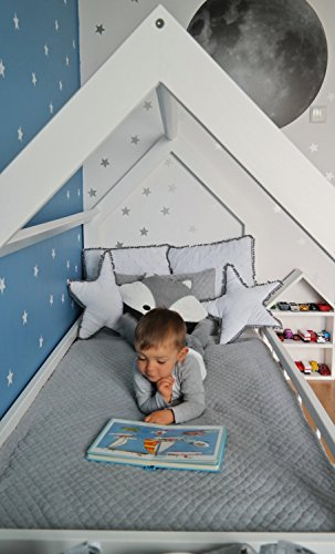 Cama infantil en forma de casa dosel para ninos 160x80 + protección (color: blanco)