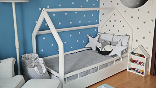 Cama infantil en forma de casa dosel para ninos 160x80 + protección (color: blanco)