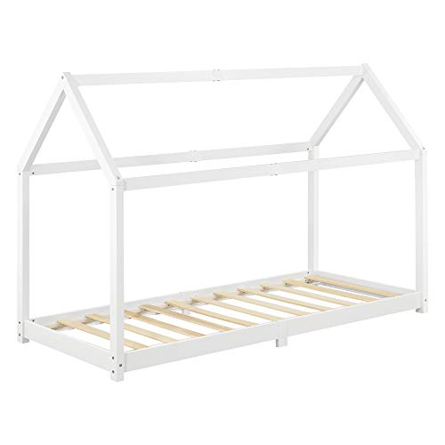 Cama para niños de Madera Pino Embrach 90 x 200cm Cama Infantil Forma de casa Casita Blanco