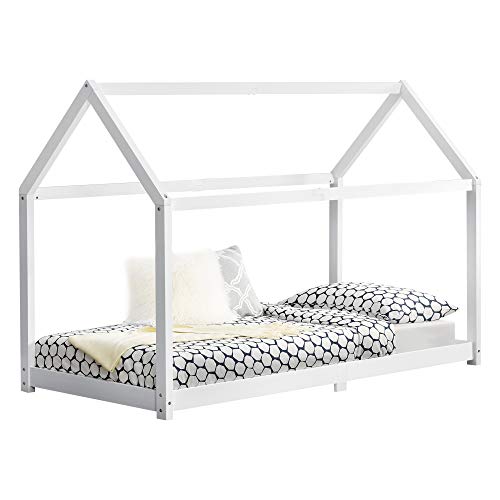 Cama para niños de Madera Pino Embrach 90 x 200cm Cama Infantil Forma de casa Casita Blanco Cama para niños de Madera Pino Embrach 90 x 200cm Cama Infantil Forma de casa Casita Blanco