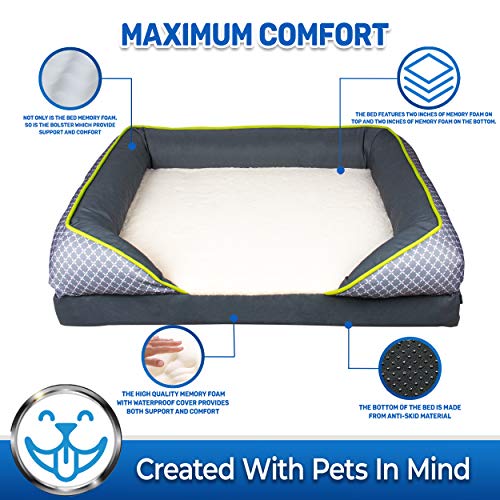 Cama para Perro ortopédica de Espuma viscoelástica con extraíble, Lavable a máquina, Fundas Antideslizantes y Cubierta Interior Impermeable