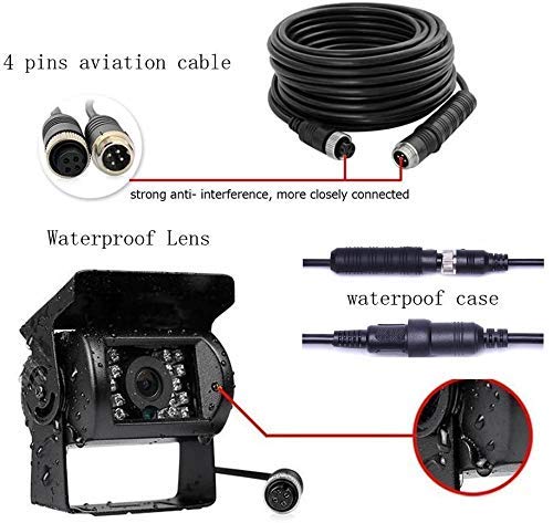 Cámara de Marcha atrás de Podofo, cámara de Respaldo de visión Nocturna a Prueba de Agua de 120 ° IR + Kit de Cable de 15 m 4 Pines para Coche Camión Autobús Camper Asistencia de estacionamiento Cámara de Marcha atrás de Podofo, cámara de Respaldo de visión Nocturna a Prueba de Agua de 120 ° IR + Kit de Cable de 15 m 4 Pines para Coche Camión Autobús Camper Asistencia de estacionamiento