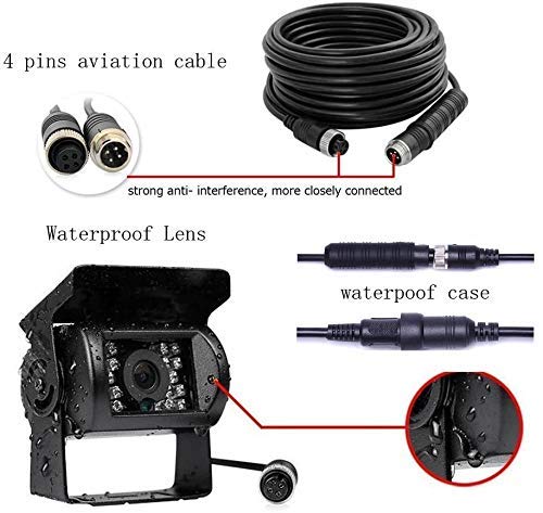 Cámara de Marcha atrás de Podofo, cámara de Respaldo de visión Nocturna a Prueba de Agua de 120 ° IR + Kit de Cable de 15 m 4 Pines para Coche Camión Autobús Camper Asistencia de estacionamiento